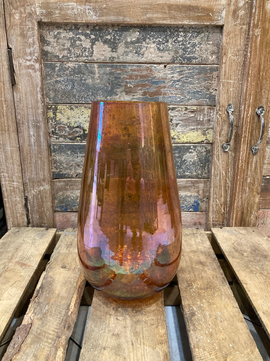 Vase en verre épais couleur orange forme Obus